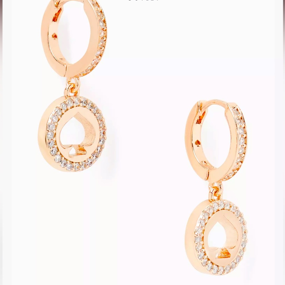 New!! Kate Spade Spot The Spade Pave Huggie Rose Gold Earrings